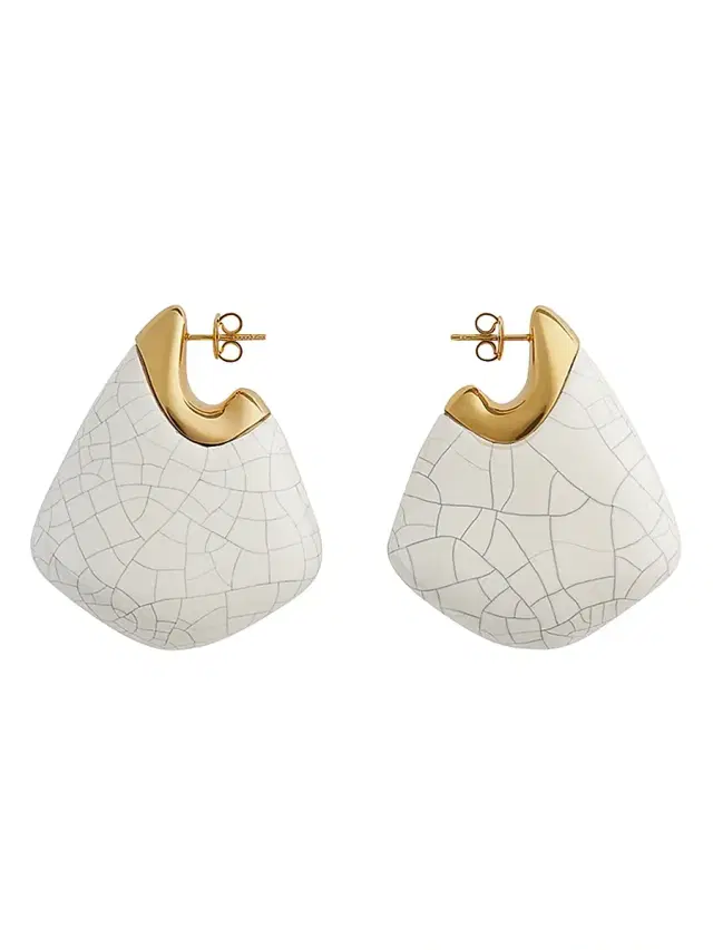 Women's Goldtone Sterling Silver & Ceramic Fin Earrings - White