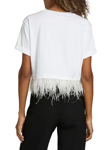 Cinq à Sept Women's Feather-Trim Stretch-Cotton Crop T-Shirt - White - Size XL | Thumbnail 5 Cinq à Sept Women's Feather-Trim Stretch-Cotton Crop T-Shirt - White - Size XL | Thumbnail 5