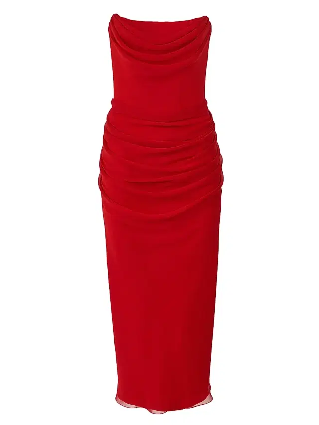 Women's Draped Silk Strapless Cocktail Dress - Herrera Red