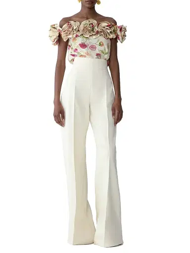Carolina Herrera Women's Floral Stretch-Cotton Off-The-Shoulder Top - Almond Multi - Size 6 | Thumbnail 2