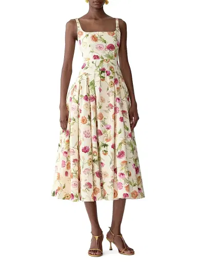 Carolina Herrera Women's Floral Stretch Cotton Dropped-Waist Midi-Dress | Thumbnail 2 Carolina Herrera Women's Floral Stretch Cotton Dropped-Waist Midi-Dress | Thumbnail 2