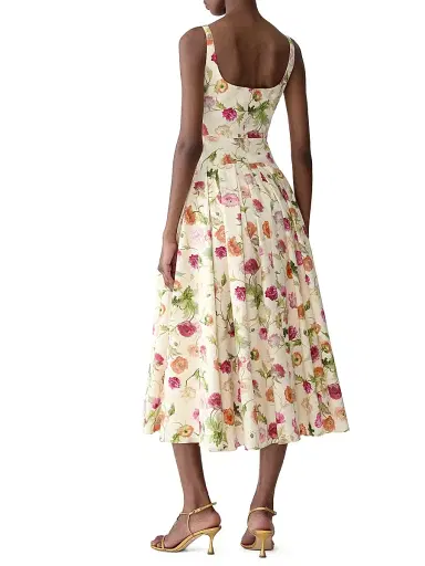 Carolina Herrera Women's Floral Stretch Cotton Dropped-Waist Midi-Dress | Thumbnail 3 Carolina Herrera Women's Floral Stretch Cotton Dropped-Waist Midi-Dress | Thumbnail 3
