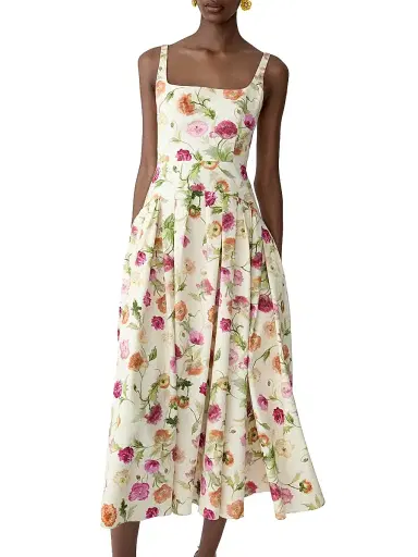 Carolina Herrera Women's Floral Stretch Cotton Dropped-Waist Midi-Dress | Thumbnail 4 Carolina Herrera Women's Floral Stretch Cotton Dropped-Waist Midi-Dress | Thumbnail 4