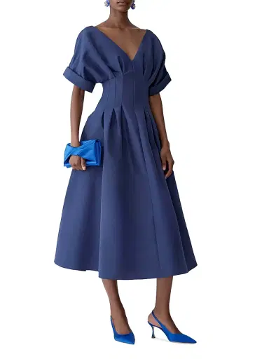 Carolina Herrera Women's Corset Silk V-Neck Cocktail Dress - Midnight - Size 12 | Thumbnail 2