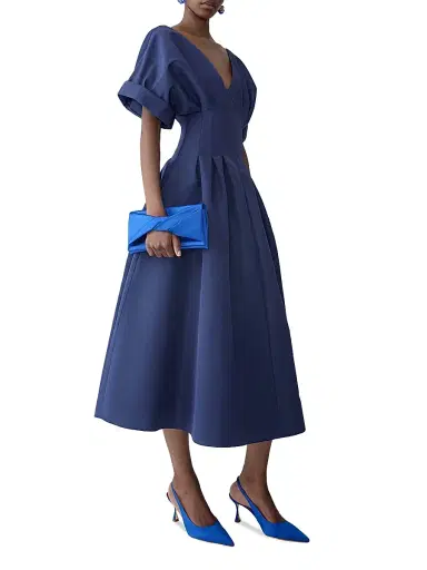Carolina Herrera Women's Corset Silk V-Neck Cocktail Dress - Midnight - Size 12 | Thumbnail 3