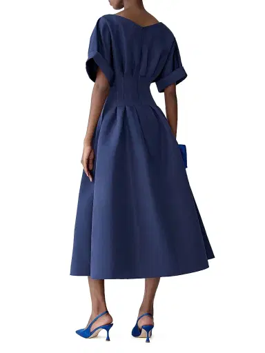 Carolina Herrera Women's Corset Silk V-Neck Cocktail Dress - Midnight - Size 12 | Thumbnail 4