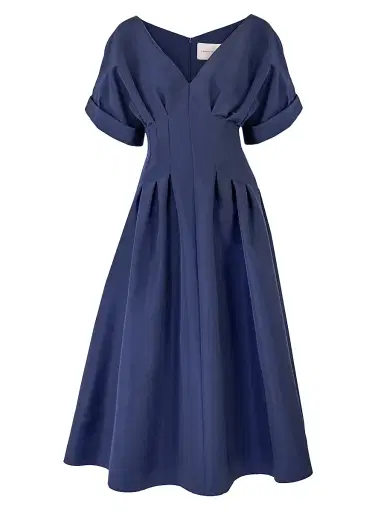 Carolina Herrera Women's Corset Silk V-Neck Cocktail Dress - Midnight - Size 12 | Thumbnail 1