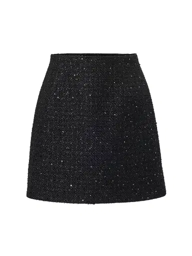 Carolina Herrera Women's Sequined Tweed A-Line Miniskirt - Black - Size 10 | Thumbnail 1
