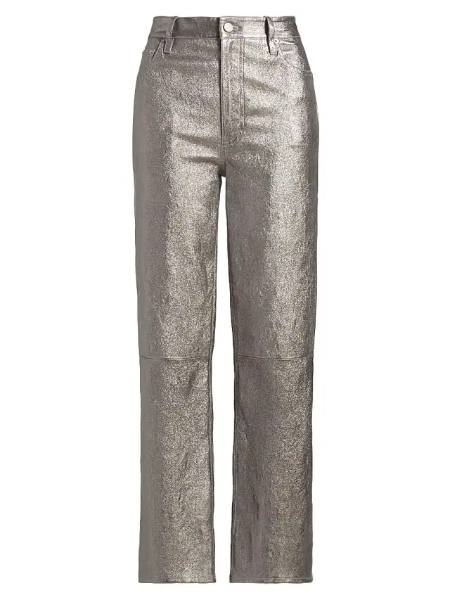 FRAME Women's Le Sleek Metallic Leather Pants - Broken Mirror