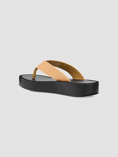 Tory Burch Women's Logo-Medallion Leather Platform Flip-Flops - Tan - Size 8 | Thumbnail 4