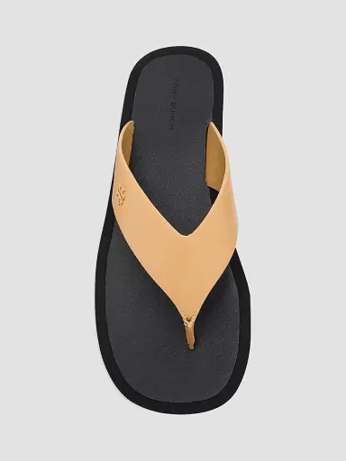 Tory Burch Women's Logo-Medallion Leather Platform Flip-Flops - Tan - Size 8 | Thumbnail 5