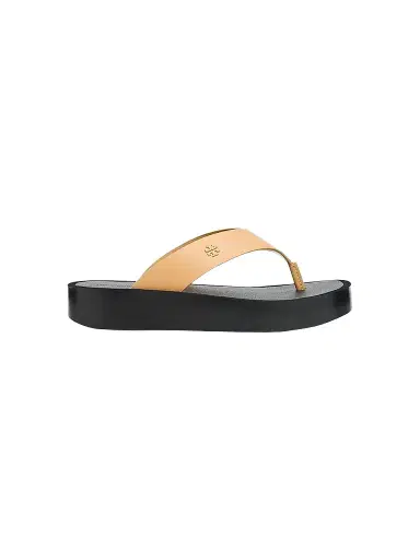 Tory Burch Women's Logo-Medallion Leather Platform Flip-Flops - Tan - Size 8 | Thumbnail 1