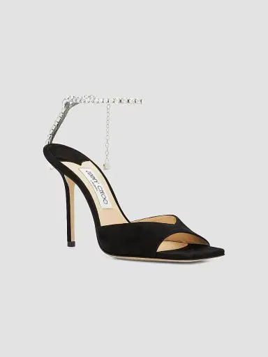 Jimmy Choo Women's Saeda Crystal-Embellished Suede Sandals - Black | Thumbnail 3