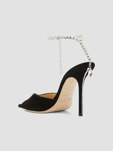 Jimmy Choo Women's Saeda Crystal-Embellished Suede Sandals - Black | Thumbnail 4