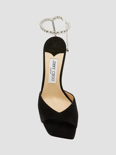 Jimmy Choo Women's Saeda Crystal-Embellished Suede Sandals - Black | Thumbnail 6