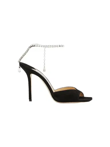 Jimmy Choo Women's Saeda Crystal-Embellished Suede Sandals - Black | Thumbnail 1