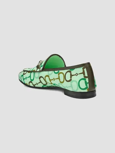 Gucci Women's Jordaan Horsebit Printed Cotton Loafers - Green Pattern - Size 9 | Thumbnail 2