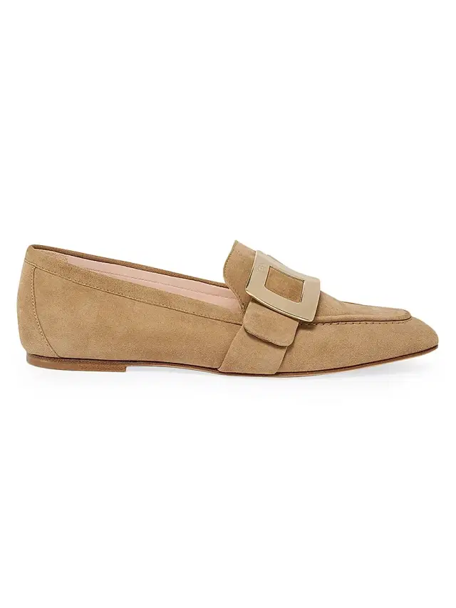 Women's Metal-Buckle Suede Loafers - Brown