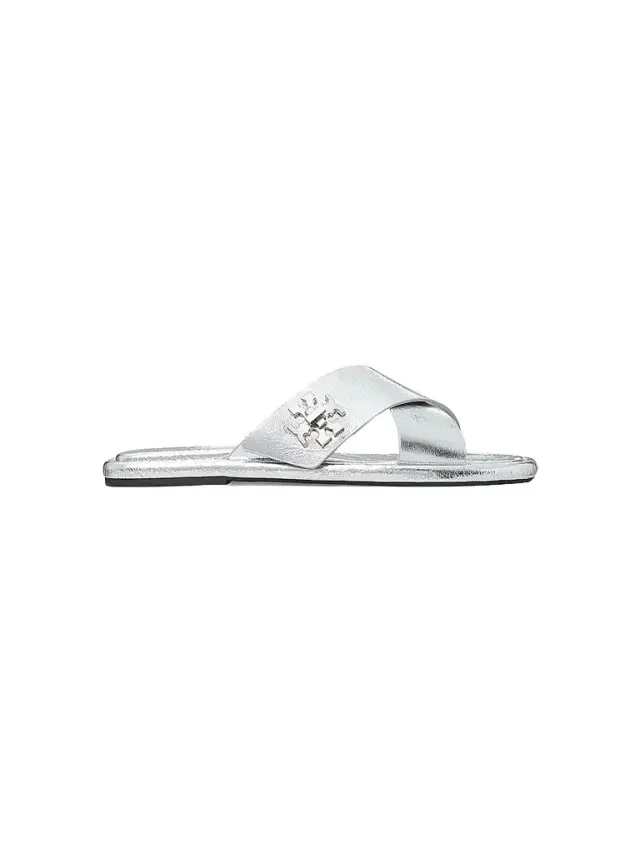 Tory Burch Women's Crisscross Metallic Leather Flat Sandals - Silver
