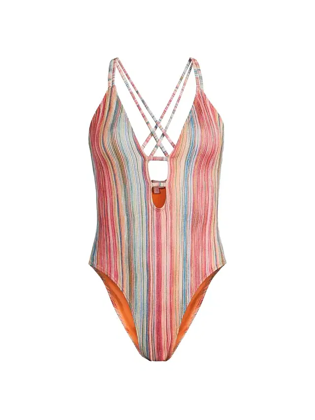 Women's Marina Striped One-Piece Swimsuit - Vivid Orange Stripe