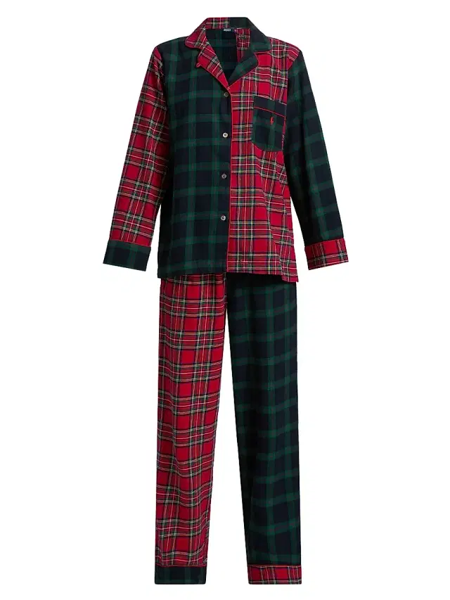 Polo Ralph Lauren Women's Cozy Flannel Madison Relaxed-Fit Plaid Pajamas - Black Watch Estate