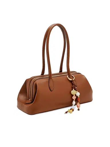 Cult Gaia Women's Raia Bag Charm-Detail Leather Satchel - Saddle | Thumbnail 3