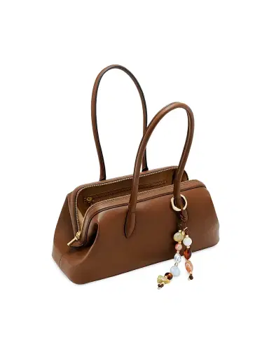 Cult Gaia Women's Raia Bag Charm-Detail Leather Satchel - Saddle | Thumbnail 4