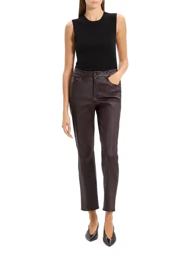 Theory Women's Glossed Leather Mid-Rise Pants - Plum Brown | Thumbnail 2 Theory Women's Glossed Leather Mid-Rise Pants - Plum Brown | Thumbnail 2