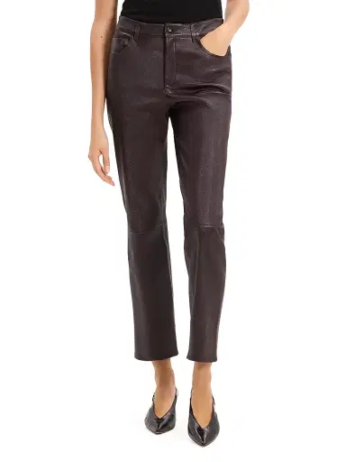 Theory Women's Glossed Leather Mid-Rise Pants - Plum Brown | Thumbnail 3 Theory Women's Glossed Leather Mid-Rise Pants - Plum Brown | Thumbnail 3