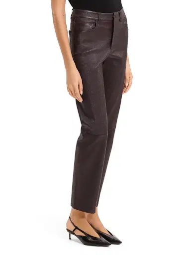 Theory Women's Glossed Leather Mid-Rise Pants - Plum Brown | Thumbnail 4 Theory Women's Glossed Leather Mid-Rise Pants - Plum Brown | Thumbnail 4