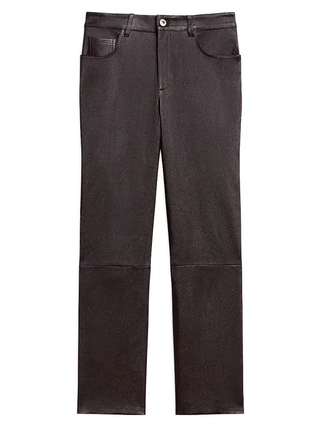 Theory Women's Glossed Leather Mid-Rise Pants - Plum Brown