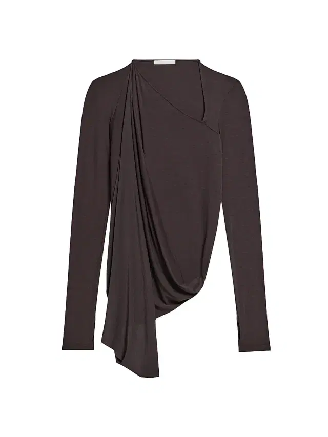 Women's Draped Asymmetric Long-Sleeve Top - Dark Roast