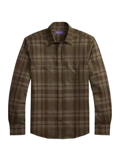 Ralph Lauren Purple Label Men's Plaid Linen Sport Shirt - Loden Moss | Thumbnail 1 Ralph Lauren Purple Label Men's Plaid Linen Sport Shirt - Loden Moss | Thumbnail 1