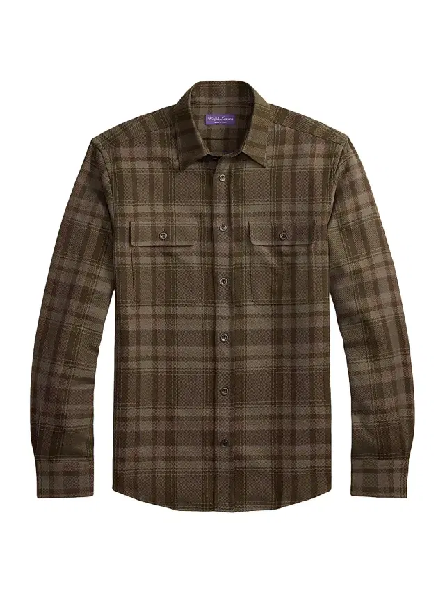Men's Plaid Linen Sport Shirt - Loden Moss Men's Plaid Linen Sport Shirt - Loden Moss