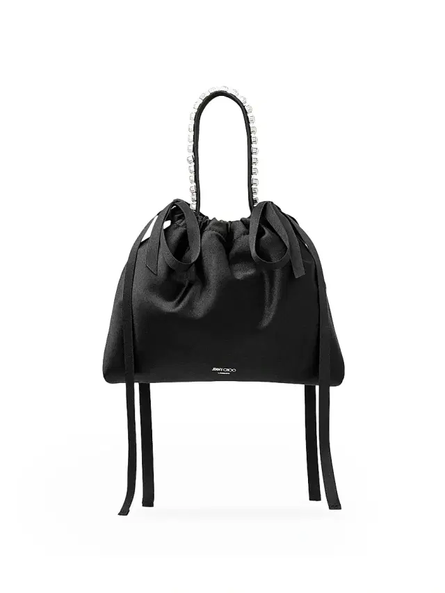 Jimmy Choo Women's Mini Embellished Satin Top Handle Bag - Black Silver
