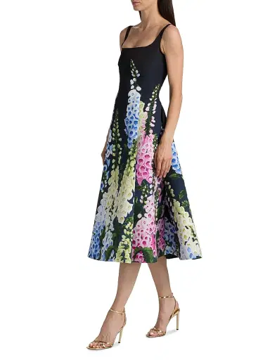 Oscar de la Renta Women's Foxgloves-Print Degradé Faille Sleeveless Cocktail Dress - Navy Multi | Thumbnail 4 Oscar de la Renta Women's Foxgloves-Print Degradé Faille Sleeveless Cocktail Dress - Navy Multi | Thumbnail 4