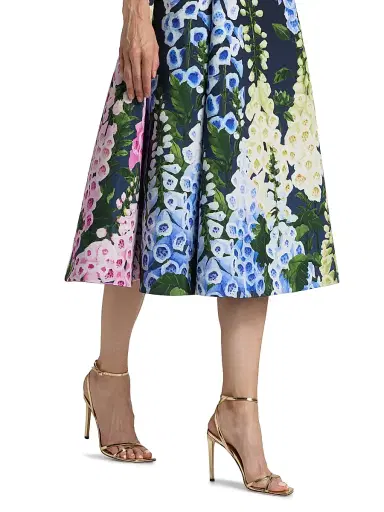 Oscar de la Renta Women's Foxgloves-Print Degradé Faille Sleeveless Cocktail Dress - Navy Multi | Thumbnail 6 Oscar de la Renta Women's Foxgloves-Print Degradé Faille Sleeveless Cocktail Dress - Navy Multi | Thumbnail 6
