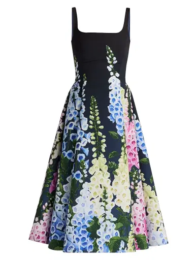 Oscar de la Renta Women's Foxgloves-Print Degradé Faille Sleeveless Cocktail Dress - Navy Multi | Thumbnail 1 Oscar de la Renta Women's Foxgloves-Print Degradé Faille Sleeveless Cocktail Dress - Navy Multi | Thumbnail 1