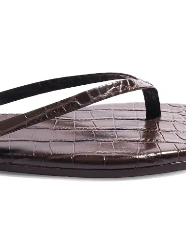TKEES Women's Croc-Embossed Leather Flat Sandals - Carob Croc - Size 7 | Thumbnail 4 TKEES Women's Croc-Embossed Leather Flat Sandals - Carob Croc - Size 7 | Thumbnail 4
