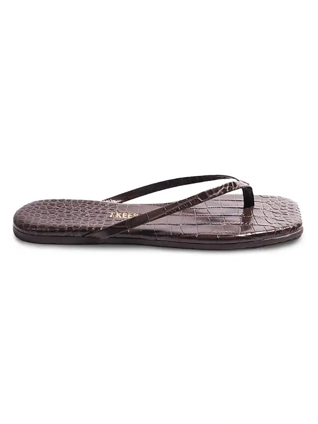 Tkees Women's Croc-Embossed Leather Flat Sandals - Carob Croc