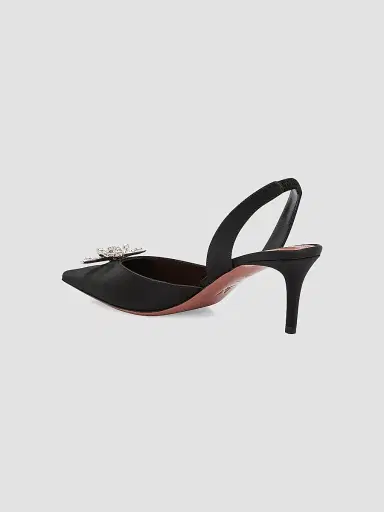 Amina Muaddi Women's Rosie 60MM Satin Slingback Pumps - Black - Size 8 | Thumbnail 3