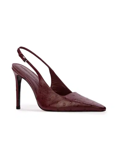 Black Suede Studio Women's Lainey 100MM Ostrich Pumps - Ruby Ostrich Leather | Thumbnail 2