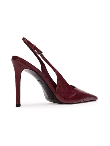 Black Suede Studio Women's Lainey 100MM Ostrich Pumps - Ruby Ostrich Leather | Thumbnail 3