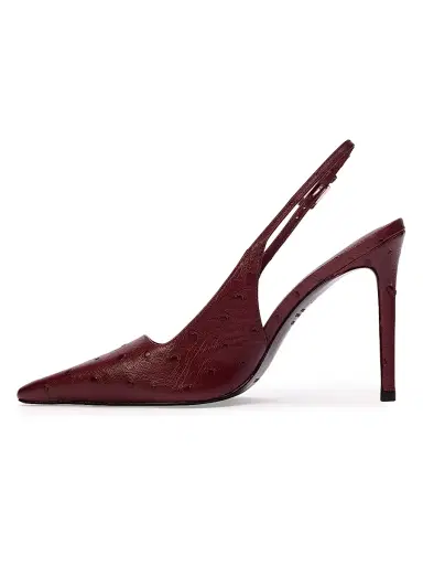 Black Suede Studio Women's Lainey 100MM Ostrich Pumps - Ruby Ostrich Leather | Thumbnail 4
