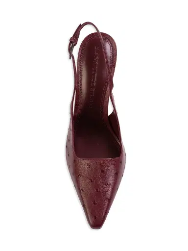 Black Suede Studio Women's Lainey 100MM Ostrich Pumps - Ruby Ostrich Leather | Thumbnail 5