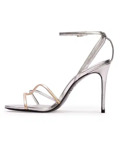 Black Suede Studio Women's Miley 100MM Metallic Sandals - Silver Gold Leather - Size 12 | Thumbnail 3