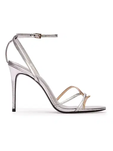 Black Suede Studio Women's Miley 100MM Metallic Sandals - Silver Gold Leather - Size 12 | Thumbnail 1