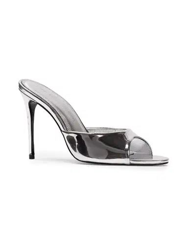 Black Suede Studio Women's Jazz 100MM Patent Mules - Silver Mirror Metallic Leather - Size 10 | Thumbnail 2