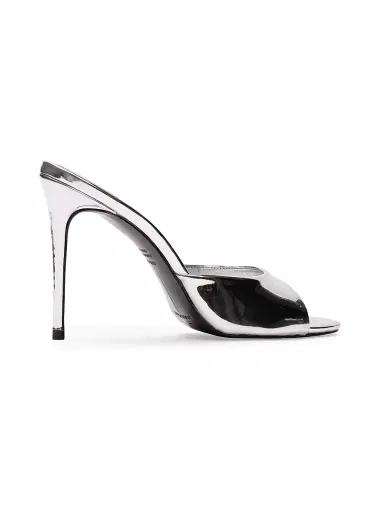 Black Suede Studio Women's Jazz 100MM Patent Mules - Silver Mirror Metallic Leather - Size 10 | Thumbnail 3