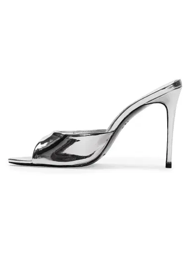 Black Suede Studio Women's Jazz 100MM Patent Mules - Silver Mirror Metallic Leather - Size 10 | Thumbnail 4